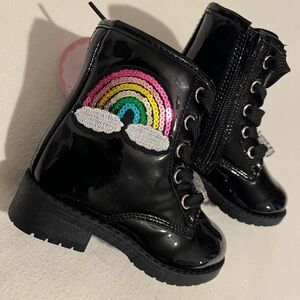 Jellypop Black Patent Boots with Rainbow Charm